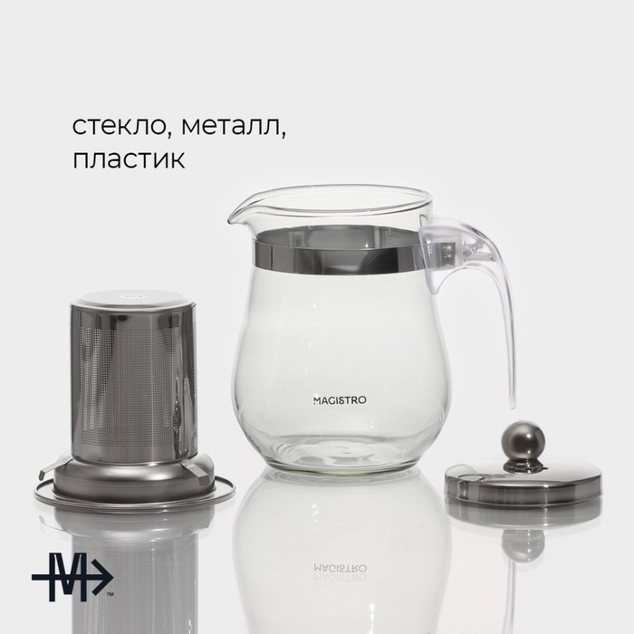 Чайник стеклянный заварочный Magistro «Шейди», 350 мл, с металлическим ситом, пластиковая колба - фото 1908656254