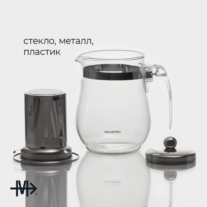 Чайник стеклянный заварочный Magistro «Шейди», 500 мл, с металлическим ситом, пластиковая колба - фото 1888066709