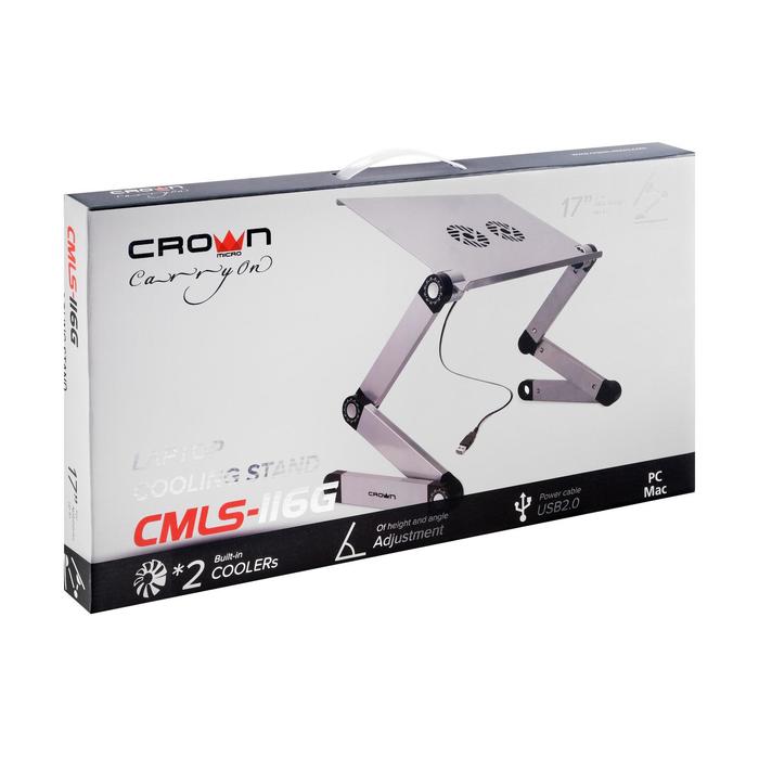 Подставка для ноутбука Crown CMLS-116G, до 17", 2 кулера, высота до 48 см, серебристая - фото 51315642