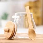 Сахарница «Эко» с ложкой, 480 мл, 9.5×9×12.5 см, с бамбуковой крышкой, стекло, прозрачная - Фото 2