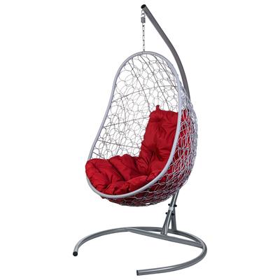 Подвесное кресло - кокон Easy, с искусственным ротангом, красная подушка, со стойкой, серое