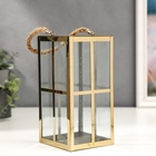 Подсвечник металл, стекло на 1 свечу фонарик "Окна" золото 22х11х11 см - фото 21212771