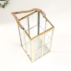 Подсвечник металл, стекло на 1 свечу фонарик "Окна" золото 22х11х11 см - фото 37187982