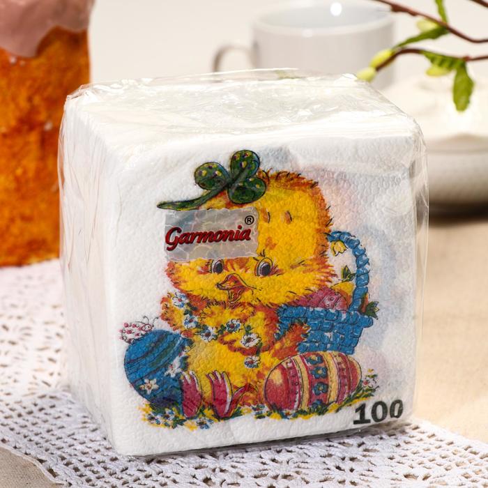 Салфетки бумажные «Гармония цвета. Цыплёнок с корзинкой», 24*24 см, 100 шт. - Фото 1