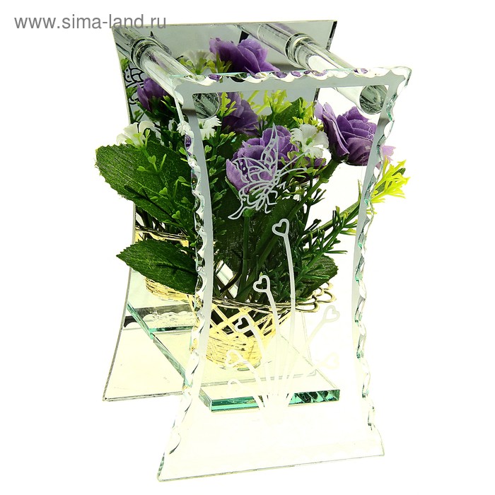 Декор ваза стекло Калипсо корзинка 15 см с букетом космеи - Фото 1