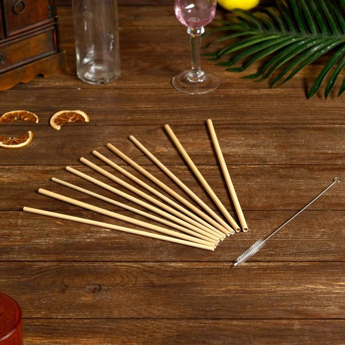 Трубочки для коктейля 10 шт 25х7х0,5 см бамбук - Фото 1