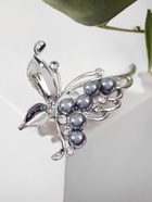 Брошь «Бабочка» с жемчужным крылом, цвет серый в серебре - Фото 7