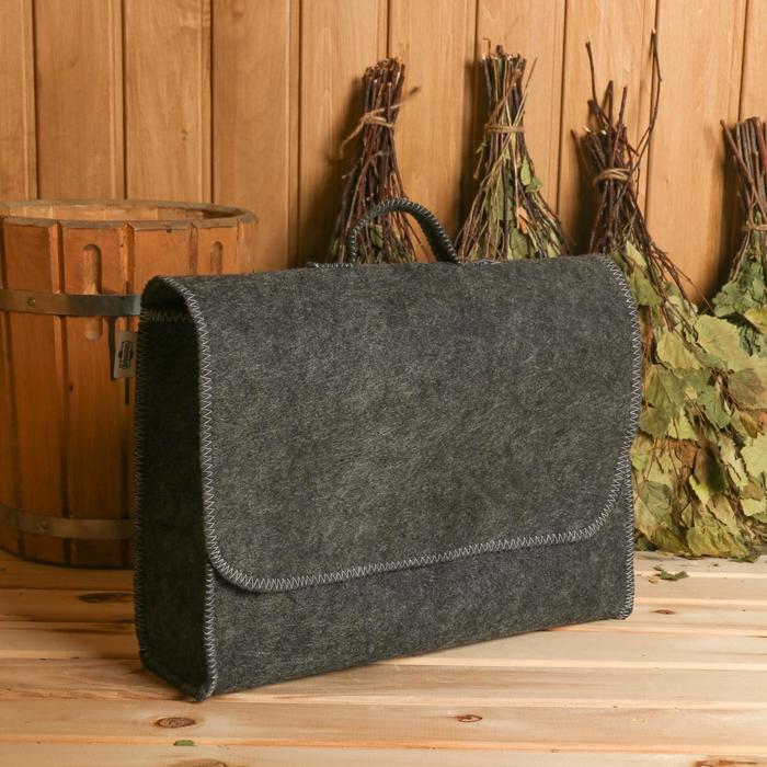 Банный портфель, полиэфир 70%, шерсть 30%, серый, Добропаровъ - Фото 1