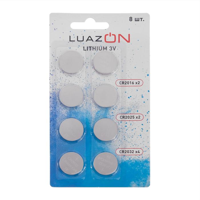Набор литиевых батареек LuazON CR2016/CR2025/CR2032, 8 шт - Фото 1