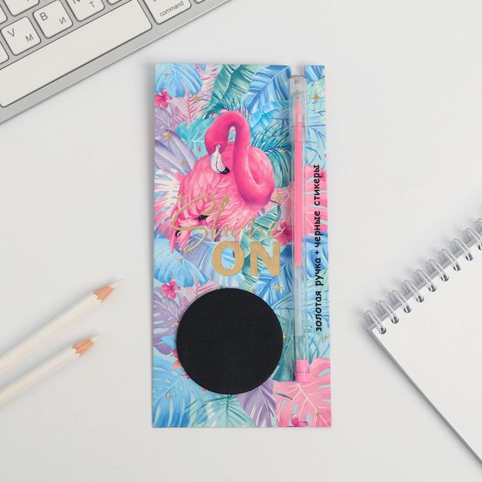 Блок с липким краем Shine ON, + ручка, чёрные листы - Фото 1