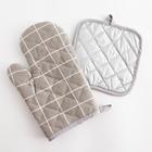 Кухонный набор Доляна «Клетка» цв.серый, прихватка 17×17 см, рукавица 26×16 см,100% п/э - Фото 3