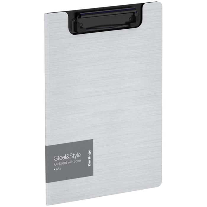 Папка-планшет с зажимом A5+ Berlingo "Steel&Style", 1800мкм, пластик (полифом), белая - Фото 1