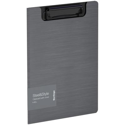 Папка-планшет с зажимом A5+ Berlingo "Steel&Style", 1800мкм, пластик (полифом), серебристый металлик
