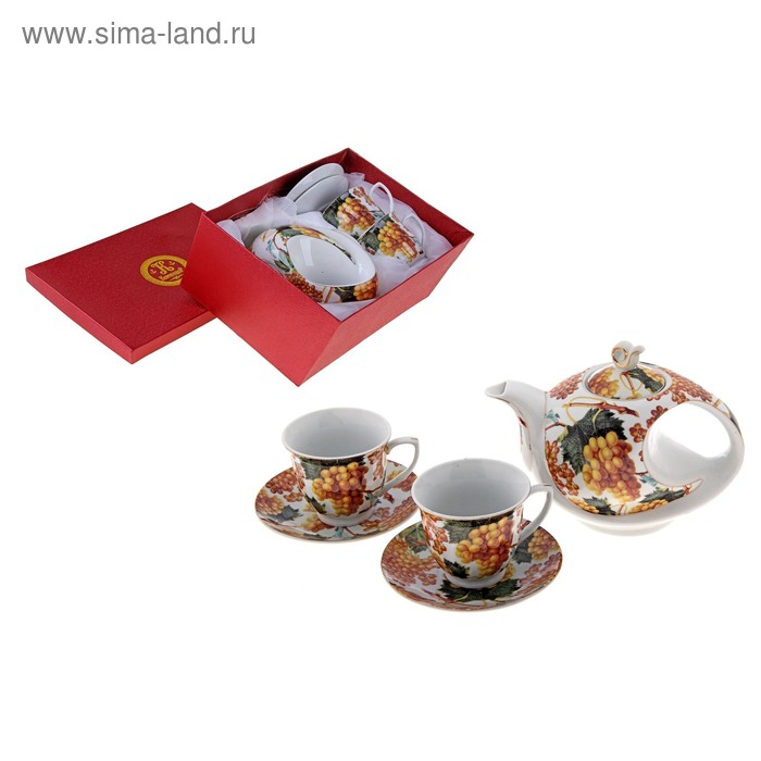 Сервиз чайный "Виноград", 5 предметов: 2 чашки 220 мл, 2 блюдца, чайник 600 мл - Фото 1