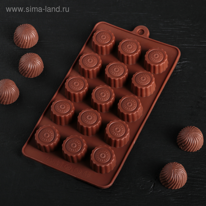 Форма силиконовая для украшений Доляна «Конфета», 21,5×11,5 см, 15 ячеек, цвет МИКС - Фото 1