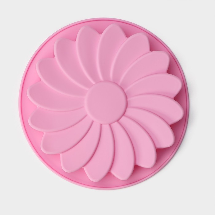 Форма для выпечки Доляна «Ромашка», силикон, 23×4,5 см, цвет розовый - фото 1906779285