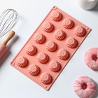 Форма для конфет и шоколада Доляна «Хризантема», силикон, 30×18×2 см, 15 ячеек, персиковая - Фото 1