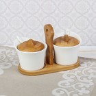 Набор банок керамических для сыпучих продуктов с ложками на деревянной подставке «Эстет», 2 предмета, 250 мл - Фото 1
