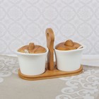 Набор банок керамических для сыпучих продуктов с ложками на деревянной подставке «Эстет», 2 предмета, 250 мл - Фото 2