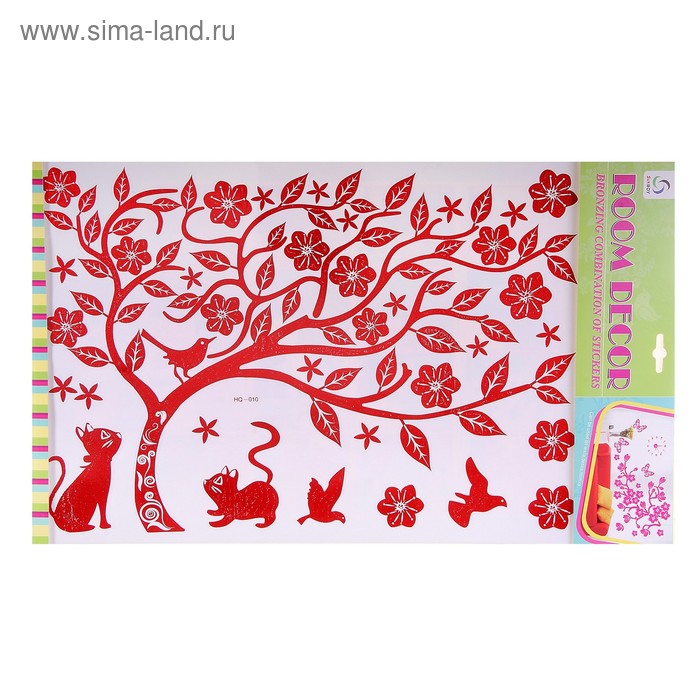 Наклейка интерьерная голография "Дерево с котятками" 54х33 см - Фото 1
