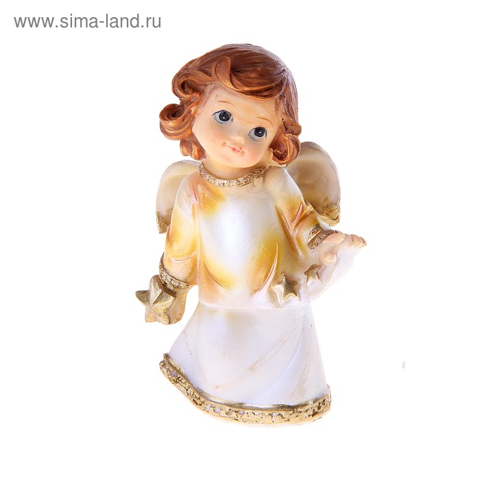 Сувенир полистоун "Ангел в золотистом платье со звёздочками" 9х4,5х2,5 см - Фото 1
