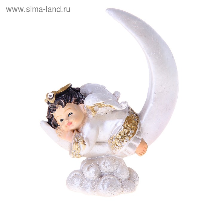 Сувенир полистоун "Ангелочек в платье с золотым узором на луне" 8,5х6,5х3 см - Фото 1
