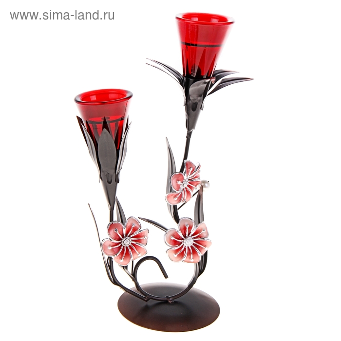 Подсвечник металл 2 свечи "Лунный цветок" 17 х 11,5 х 30 см, красный - Фото 1