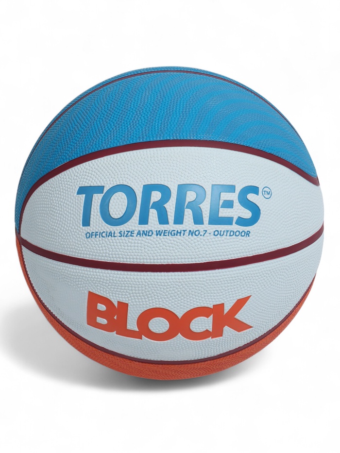 Баскетбольный мяч TORRES Block, B023167, р. 7, клееный, 8 панелей, резина, бутиловая камера - Фото 1