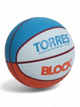 Баскетбольный мяч TORRES Block, B023167, р. 7, клееный, 8 панелей, резина, бутиловая камера