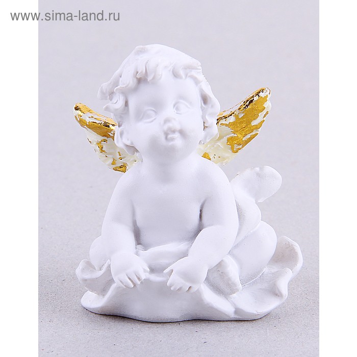 полистоун ангел с золочёными крыльями на листике 4,5*3,5*3 см - Фото 1