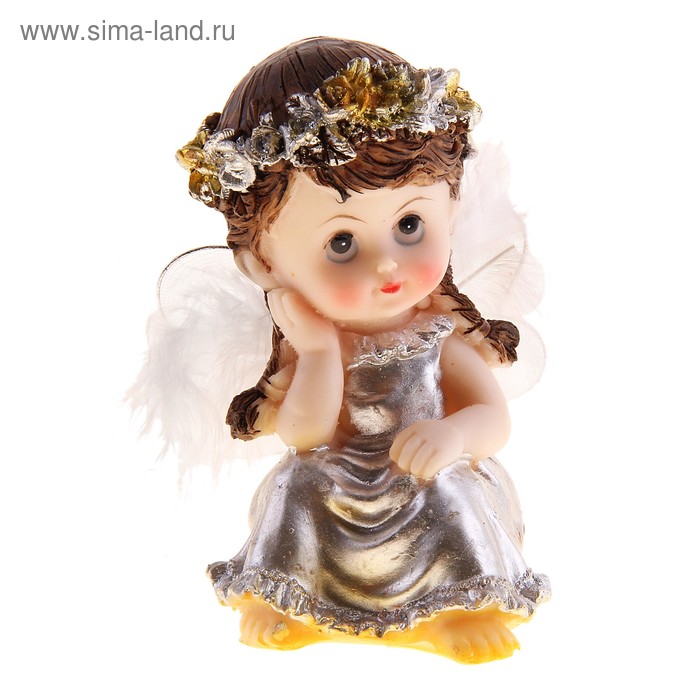 Сувенир полистоун "Ангелок в цветочном веночке" 10х6,5 см - Фото 1