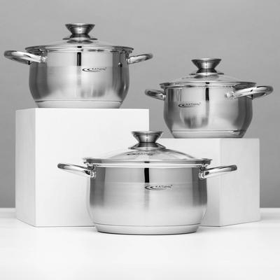 Набор кастрюль из нержавеющей стали «Диана», 3 предмета: 1.8 л, 2.5 л, 3.5 л, капсульное дно, индукция