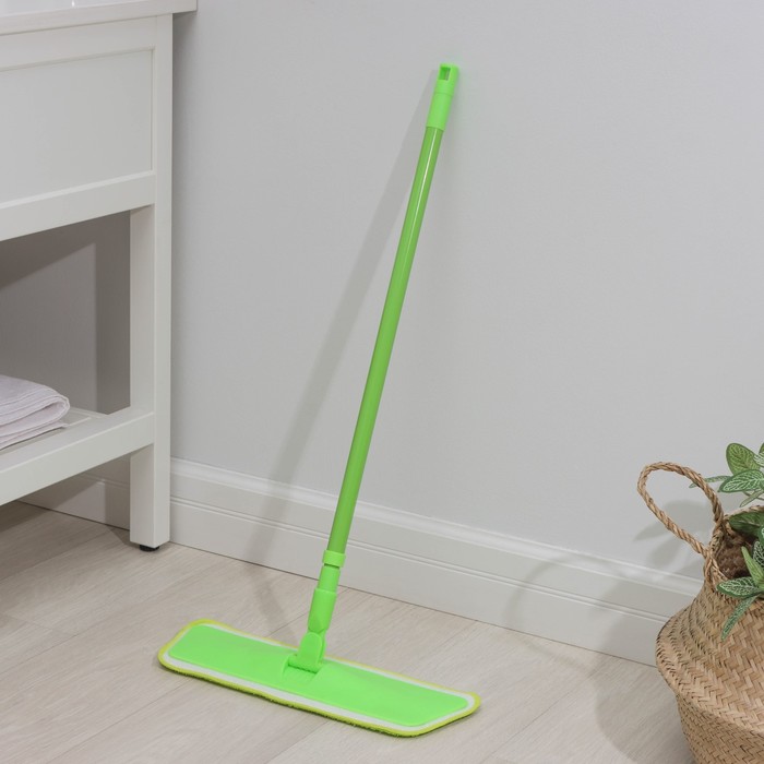 Швабра для мытья пола плоская Доляна, насадка на липучке из микрофибры 40×14 см, 40 гр, телескопическая ручка 80(120) см - Фото 1