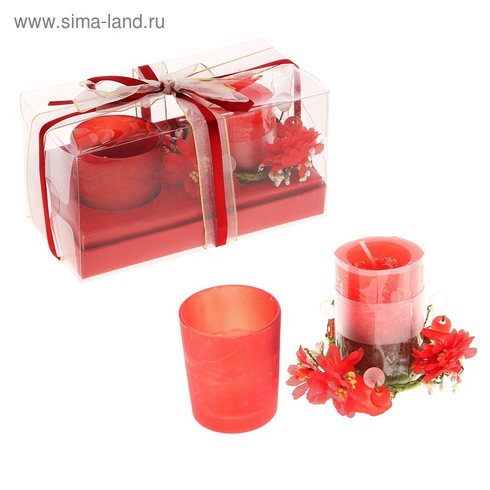 Свечи восковые (набор 2 шт + декор ) "Сабрина", цвет красный - Фото 1