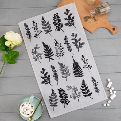 Полотенце кухонное «Доляна. Листья», серое, 35×60 см