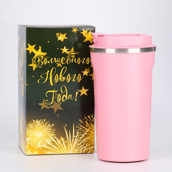 Термокружка Мастер К Original, 500 мл, Original, с надписью Coffee, сохраняет тепло 10 ч, нержавеющая сталь, розовая - Фото 1