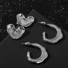 Серьги набор 2 пары "Нежность" сердечки, цвет серебро, d=2,2 - фото 806006762