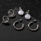 Серьги набор 3 пары "Юность" узел с жемчугом, цвет белый в серебре, d=2,3 - фото 25631304