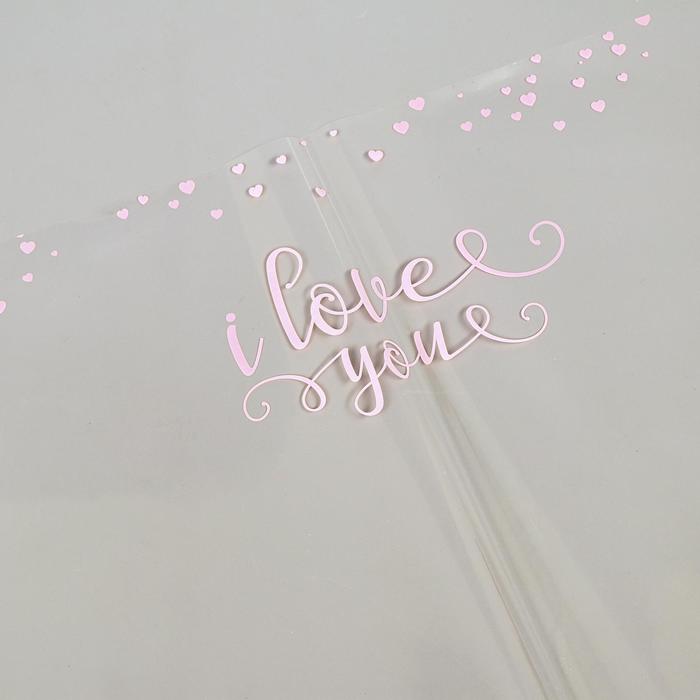 Пленка для декора и флористики, прозрачная, розовая, "Сердечки", лист 1шт., 60 х 60 см - Фото 1