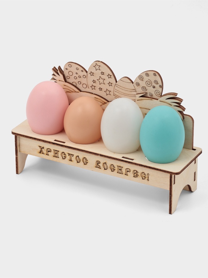 Подставка для пасхальных яиц Доляна «Христос Воскрес», 4 ячейки, 20×6×12.5 см, дерево