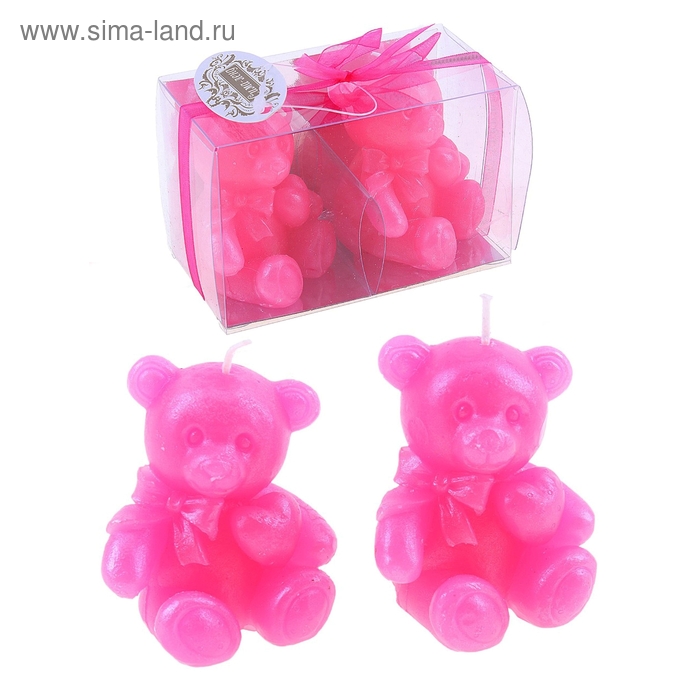 Свечи восковые (набор 2 шт) "Медведица", цвет розовый - Фото 1