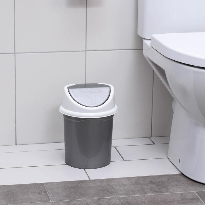 Ведро для мусора, 4 л, с подвижной крышкой, серо-белое - Фото 1