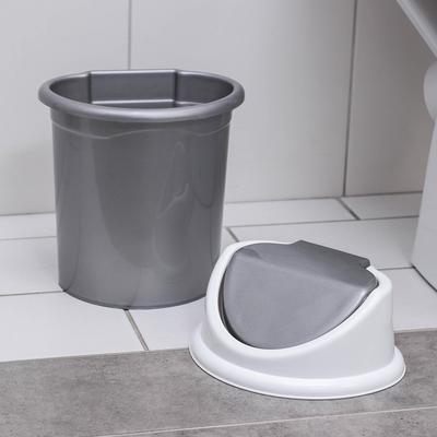 Ведро для мусора, 4 л, с подвижной крышкой, серо-белое