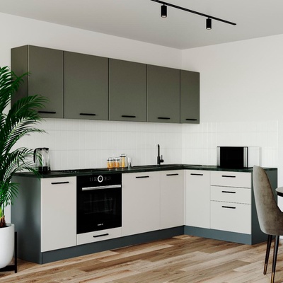 Кухня угловая «Лофт», со столешницей, 2600×1600 мм, цвет антрацит/детройт/антрацит/жемчуг