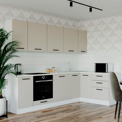 Кухня угловая «Шампань», с столешницей, 2600×1600 мм, цвет белый/мрамор марквина белый/сатин