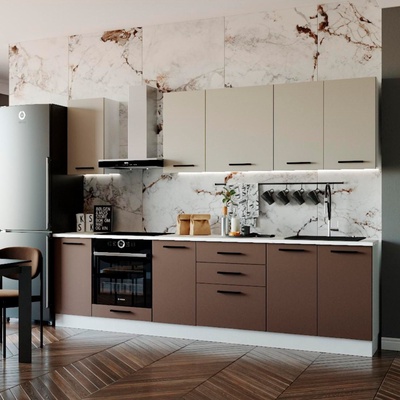 Кухня прямая «Латте», со столешницей, 2800×600 мм, цвет белый/мрамор марквина белый/сатин/мокко