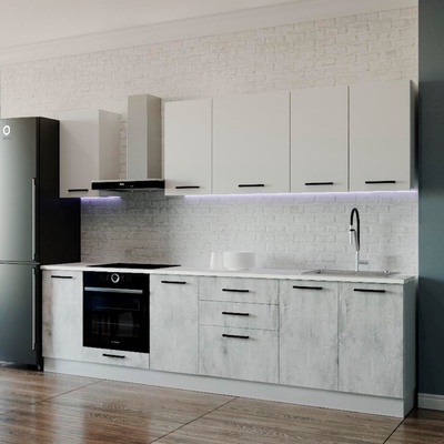 Кухня Бланка 2800х600 Белый/Мрамор Марквина белый/ Жемчуг,Пайн