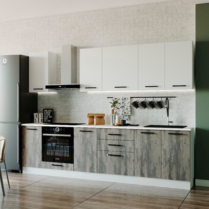 Кухонный гарнитур прямой «Руанда», 2832×600 мм, цвет белый/мрамор марквина белый/жемчуг/руанда - Фото 1