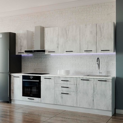 Кухня Пайн 2800х600 Белый/Мрамор Марквина белый/ Пайн