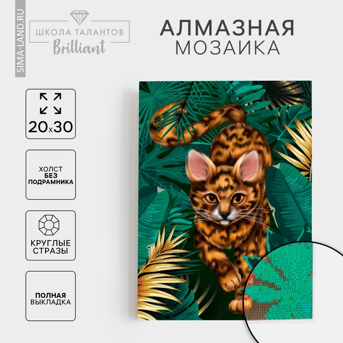 Алмазная мозаика с полным заполнением на холсте «Кот», 20 х 30 см - Фото 1